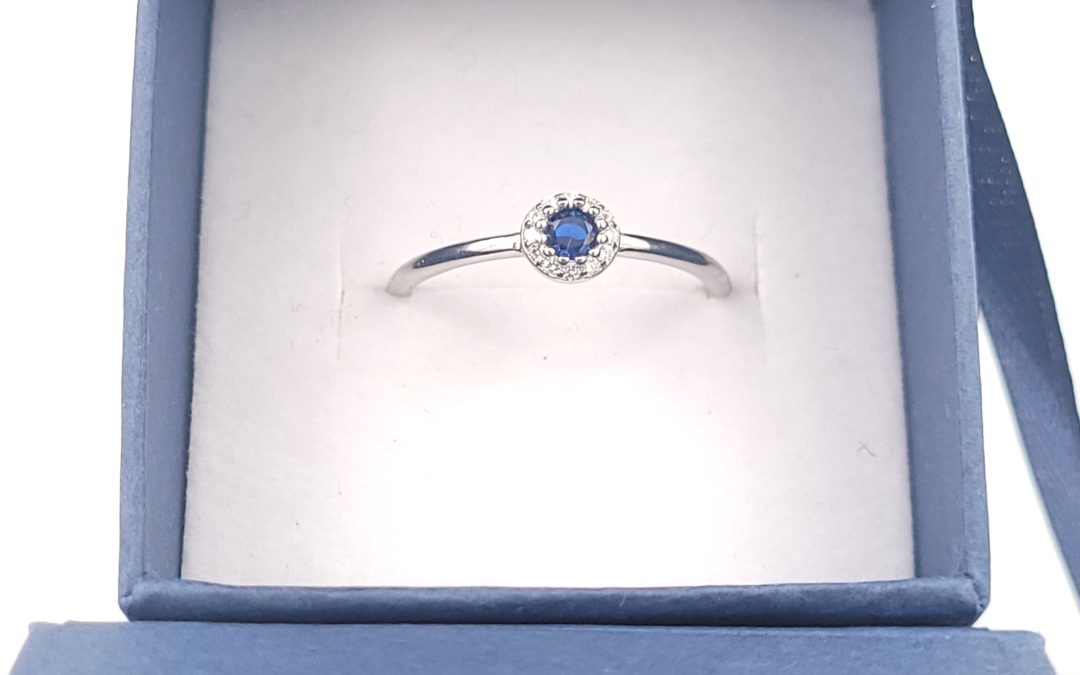 Anillo fino en plata 925k con circonia azul y blancas | 19mm |